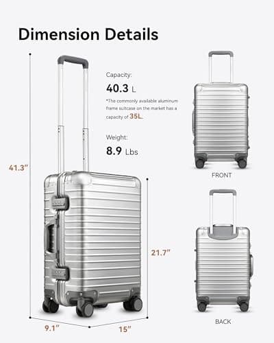 LUGGEX All Aluminum Carry On Luggage with Wheels - Zipperless Hardshell Luggage with TSA Lock (Silver Suitcase,20 Inch) 8