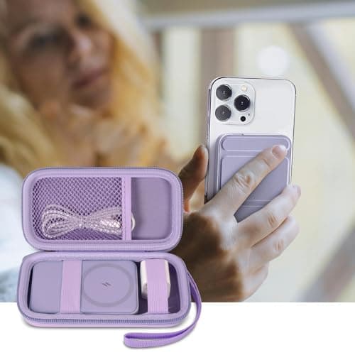 Case for Anker Magnetic Battery 10,000mAh Foldable Wireless Portable Charger, 633/622/621/321 5,000mAh Power Bank (MagGo) Holder, Storage for Baseus Power Delivery -Case Only (Purple, Medium) 6