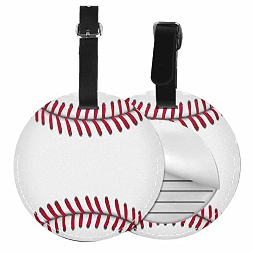 TKS MITLAN 1 Pack Baseball PU Leather Travel Cruise Luggage Tag Sport Softball Hobby Baggage Bag Backpack Instrument with Privacy Flap Name ID Label for Women Men Girls Suitcase(Round)