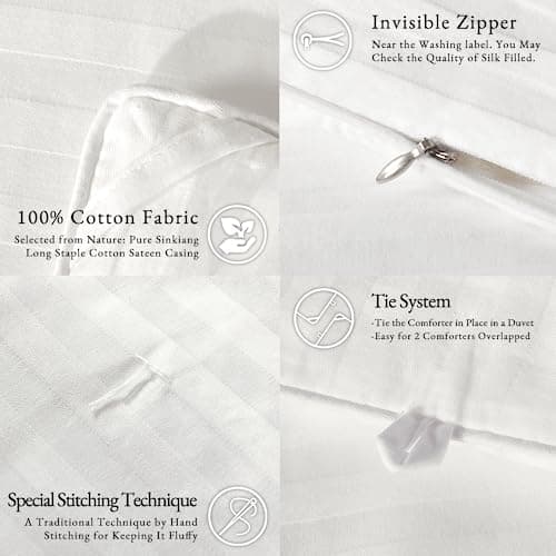 SilKicah Mulberry Silk Comforter Queen Size for All Season, 100% Natural Long Strand Silk Filled Comforter, Pure Silk Quilt Blanket Duvet Breathable Lightweight(86"×90") 6