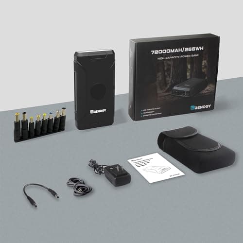 Renogy 72000mAh 266Wh 12v Power Bank with 60W PD, CPAP Battery for Camping, High Capacity Large Camping Power Bank with USB-C DC Wireless Charging & Flashlight, CPAP Battery Backup Power Supply 8