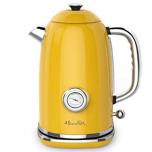 Harriet Electric Kettle, 1.8L Hot Water Boiler Electric with Thermometer, 1500W Stainless Steel Electric Water Kettle with LED Indicator, Auto Shut-Off & Boil Dry Protection, Yellow