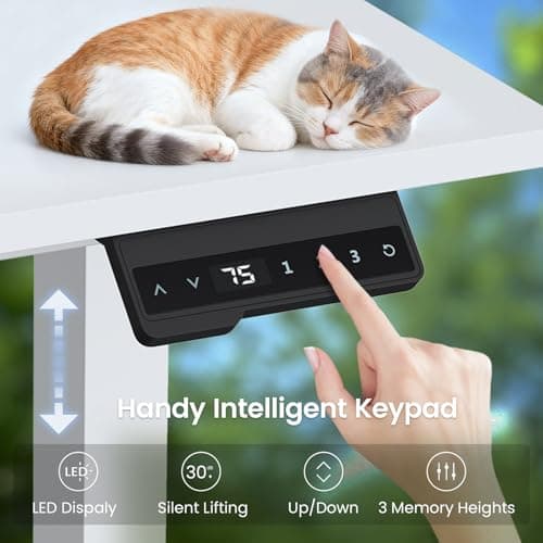 SEDETA 56.7" L Shaped Standing Desk, Reversible Computer Office Desk with Drawers & Hutch, Stand Up Corner Gaming Desks with LED Lights & Power Outlets for Home Office, White 8