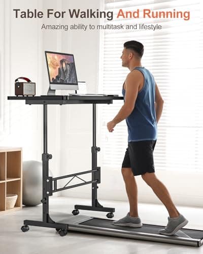 Small Standing Desk Adjustable Height, Mobile Stand Up Desk with Wheels, 32 Inch Portable Rolling Desk Small Computer Desk, Portable Laptop Desk Standing Table Black 7