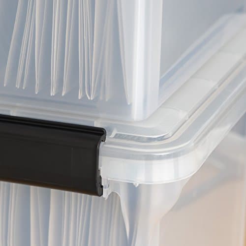 IRIS USA File Box WeatherPro File Organizer Plastic File Box for Letter/Legal File, Water Resistant Document Box, Durable Lid, Seal w/Secure Latching Buckles, Stackable, Nestable, Clear 32 Qt. 1 Pack 7