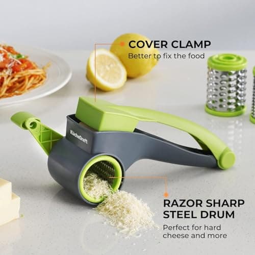 KucheCraft Cheese Grater hand crank, Kitchen Parmesan Cheese Grater with 2 Stainless Steel Drums, Rotary Cheese Graters Handheld for Grating and Shredding Hard Cheese, Chocolate 5