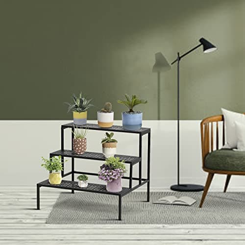 Mofesun 3-Tier Metal Plant Stand Indoor - Tiered Outdoor Plant Holder for Flower Pot Display, Garden ladder Shelf Flower Step (Straight) 5