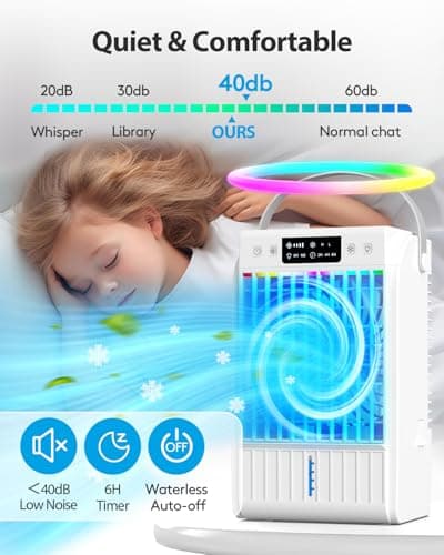 Portable Air Conditioners Fan,AI Portable AC Unit With 1500ML Water Tank,4-IN-1 Evaporative Air Cooler with Remote Control 7 Color Light Personal Mini Air Conditioner Portable for Room Office 7