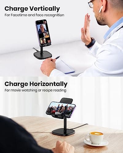 INIU Wireless Charger Stand, 15W Fast Wireless Charging Stand, Adjustable Angle Charger Dock Phone Holder, Wireless Charging Station Compatible with iPhone 15 14 13 12 11 Pro/Max Samsung S22 S21 Pixel 5