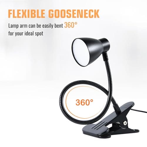 CeSunlight CRI 90+ Clip on Reading Light, Small Clamp on Desk Lamp, 3000K-6500K Adjustable Color Temperature, Gooseneck Bed Clip Light for Headboard(Adapter Included) 9