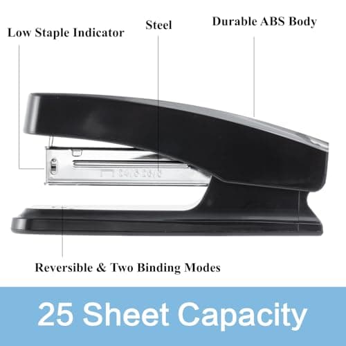 M&G Desktop Stapler with 25 Sheet Capacity, Two Binding Modes, Basic Stapler Set with 1000 Staples and Remover, Durable Staplers for Office Home (Black) 7