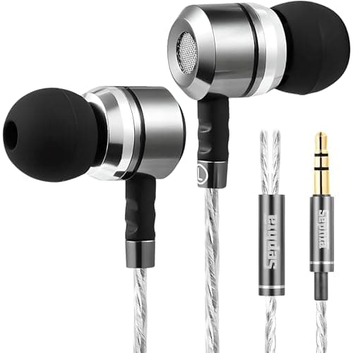 Sephia SP3060 Wired Headphones, HD Bass Driven Audio, Lightweight Aluminum Wired in Ear Earbud Headphones, S/M/L Ear Bud Tips, Earphone Case, 3.5mm Tangle-Free Cord, No Mic