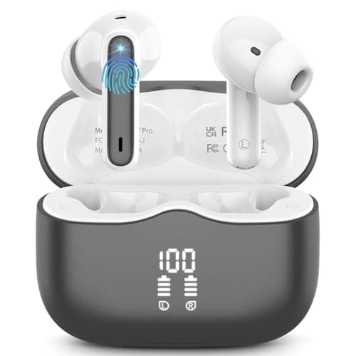Wireless Earbuds, 2025 Bluetooth 5.4 Headphones in Ear with 4 ENC Noise Cancelling Mic, New Wireless Earphones HiFi Stereo Deep Bass 40H Playtime, LED, in-Ear Bluetooth Ear Buds IP7, Dark Gery