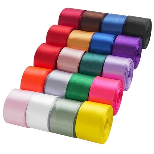 LIUYAXI Rainbow Satin Ribbon, 1 Inch x 20 Rolls Total 100 Yards, Colorful Ribbon Perfect for Gift Wrapping, Flower Bouquets, Hair Bows Making, Wedding Decor, Christmas