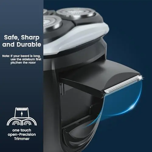 Electric Razor for Men, SweetLF 100% Waterproof Electric Shaver, USB C Rechargeable, Wet & Dry Rotary Shavers for Men with Pop-up Trimmer, Corded and Cordless, Navy Blue 7