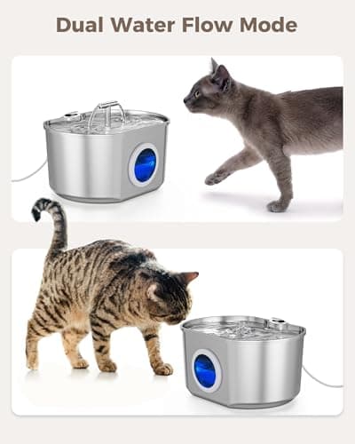 Cat Water Fountain Stainless Steel - Pet Drinking Fountain for Cats Indoor - 2.2L/74oz Automatic Water Dispenser with Watering Level Window (1 Filter) 6