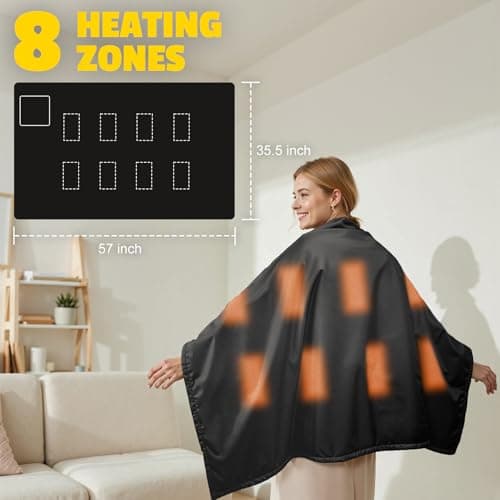 Cordless Heated Blanket – Portable Battery Operated Throw for DeWALT 20V Battery or power Bank,S Rapid Heating,Waterproof,Electric Wearable Heated Shawl for Home,Office,Travel,Camping(NO Battery) 9