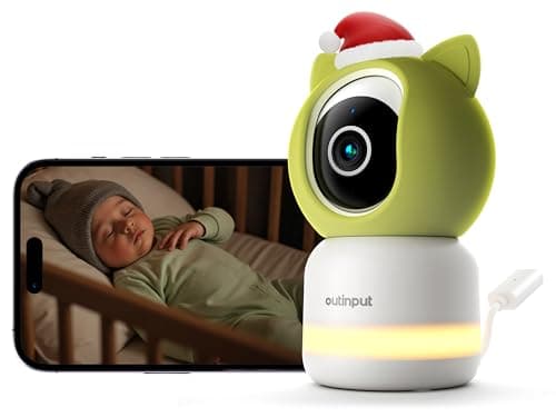 Outinput Baby Monitor with Camera and Audio, 2K 4MP Indoor Security Camera for Home, 360° PTZ, AI Crying & Feeding Alerts, Night Vision with Gentle Light, Soothing Lullabies, 2-Way Audio