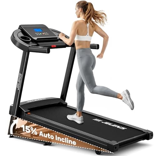 JELENS Treadmill for Home with 0-15% Auto Incline, Foldable Walking Pad Treadmill with 330LBS Weight Capacity and Pulse Sensors, 3.0HP Quiet Walking Pad with App and LCD Display (Black)