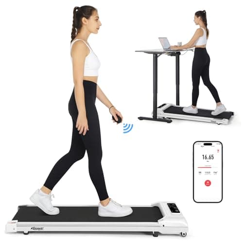 KRISRATE Walking Pad Treadmill Under Desk, App & Remote Controlled Quiet, Flat Portable Walking Pad with LED Display, Installation-Free Walking Machine for Home Office(White)
