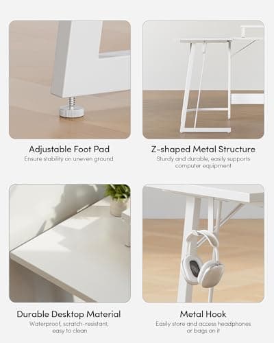 CubiCubi L Shaped Gaming Desk Computer Office Desk, 47 inch Corner Desk with Large Monitor Stand for Home Office Study Writing Workstation, White 6