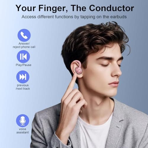 Wireless Earbuds, Sports Bluetooth 5.4 Headphones, Bass Sound 50Hrs Playtime Ear buds with Noise Cancelling Mic, Fast Charging Digital Display IPX7 Waterproof Earphones for Workout/Sports (Rose Gold) 7