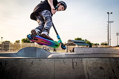 Mongoose Rise 100 Pro Slick Freestyle Stunt Trick Scooter, Lightweight Alloy Deck & Heavy-Duty Frame Up to 220 lbs., Bike-Style Grip, Wheel Pegs Included, Oil Slick 7