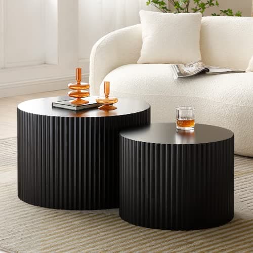 WILLIAMSPACE Black Round Nesting Coffee Table Set of 2, Modern Wooden Center Tables Accent End Tea Table for Living Room Apartment, No Need Assembly (Black-Round)