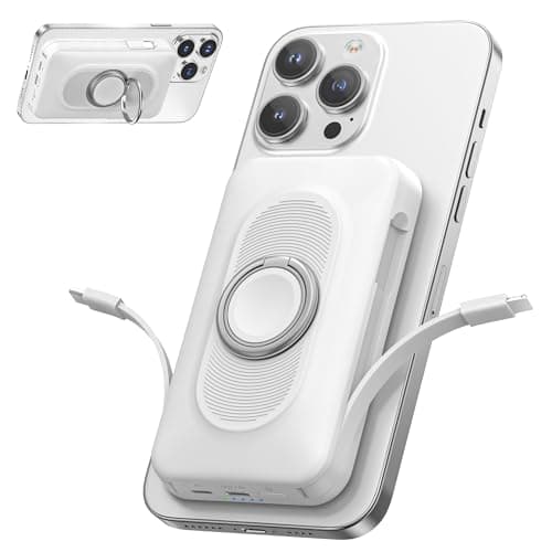WASTDE Magnetic Power Bank 20000mAh, Wireless Powerbank Fast Charging, 4-in-1 Portable Charger with USB-C/iOS Cable, Battery Pack with Stand for iPhone 17-12 All Series(White