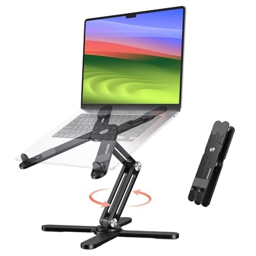 OMOTON 360° Rotating Laptop Stand Riser for Desk, Ergonomic Foldable Computer Stand Adjustable Height Angles for Collaborative Work, Easy Storage Fit Macbooks,All Laptops up to 16 inches, Black