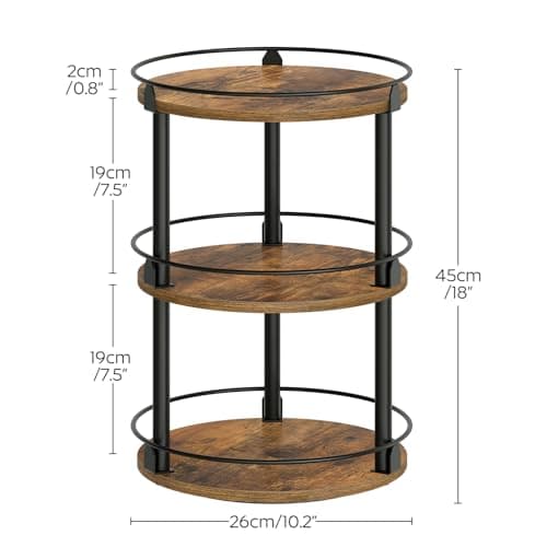 YATINEY 3-Tier Lazy Susan Organizer, Rotating Spice Rack, Spinning Organizer, Industrial Turntable Spice Rack Organizer for Cabinet, Kitchen Countertop, Pantry, Rustic Brown and Black SR23BR 7
