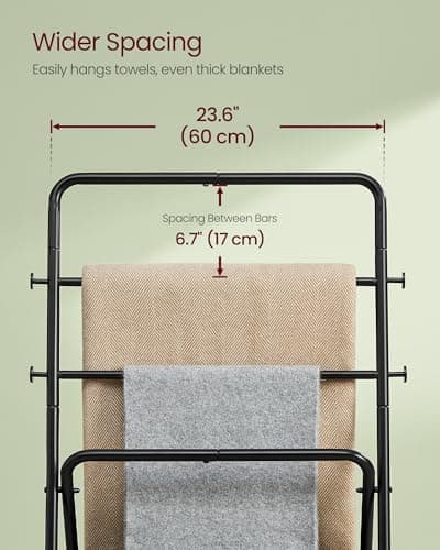 VASAGLE Freestanding Towel Rack, Foldable Blanket Holder, Towel Holder with 4 Hooks, Fabric Basket, 39 Inches High, for Bedroom, Living Room, Bathroom, Ink Black and Slate Gray ULLS020B01 6
