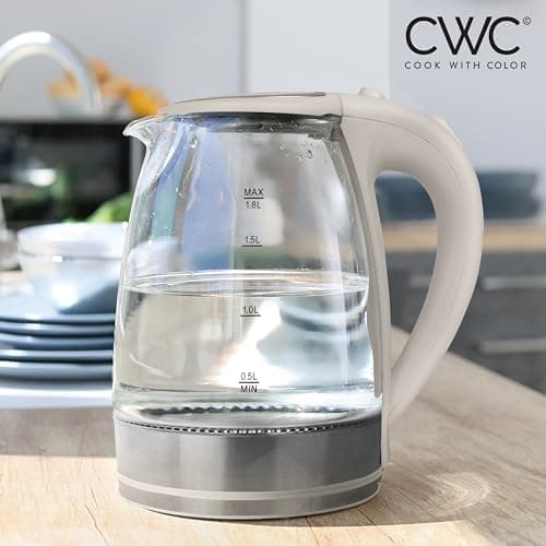 COOK WITH COLOR Electric Tea Kettle, 1.8L Cordless Hot Water Boiler, 1200W Rapid Boil, Auto Shutoff & Boil Dry Protection, BPA-Free, Sleek Countertop Design, Cream 4