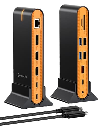 NOVOO Laptop Docking Station Dual Monitor, 15 in 1 Triple Display, 8K@30Hz DP, Dual 4K@60Hz HDMI, 10Gbps USB-A/C, SD/TF, 1Gbps Ethernet, Dual Monitor Adapter Dock for MacBook, Windows Laptops 8