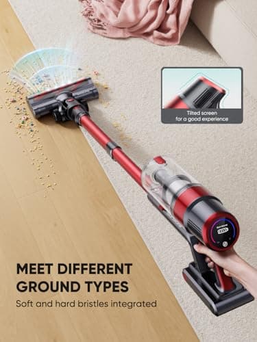 Cordless Vacuum Cleaner, 450W 40Kpa Stick Vacuum with Touch Screen, 55 Mins Runtime Rechargeable Vacuum, Lightweight Powerful Vacuum Cleaner for Home with 1.5L Cup for Pet Hair Carpet Hardwood Floor 6