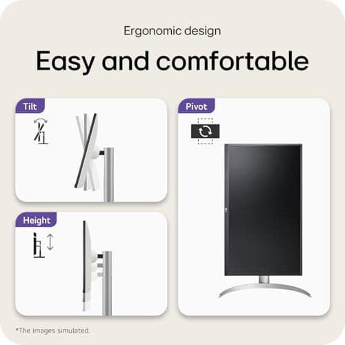 LG 27UP850K-W 27-inch Ultrafine 4K UHD (3840 x 2160) IPS Computer Monitor, 60Hz, 5ms, DisplayHDR 400, Built-in Speaker, HDMI, DisplayPort, USB Type-C 90W PD, Tilt/Height/Pivot Adjustable Stand, White 7