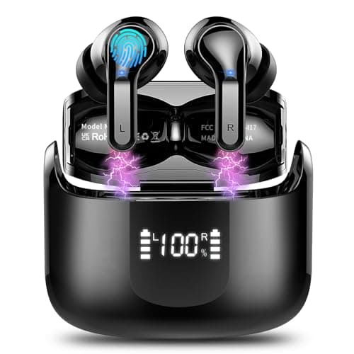 Wireless Earbud, Bluetooth Headphones 5.3 New 40H Ear Buds Bass Stereo Earphones Noise Cancelling Earbud with 4 ENC Mic in-Ear Bluetooth USB-C LED Display IP7 Waterproof Sport for Android iOS