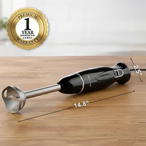 OVENTE Immersion Hand Blender, 300W Corded Electric Handheld Stick Mixer with 2 Mixing Speeds and Stainless Steel Blades for Smoothies, Purees & Baby Food, Black HS560B 8