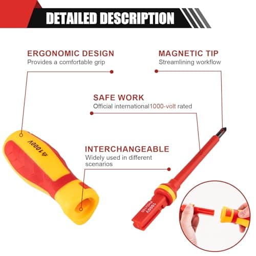 Devvicoo 13PCS 1000V Insulated Screwdriver Set, S2 Steel, Magnetic Tips, PP + TPR Grip, GPSR Certified for Electrician Tools & Industrial Use 7