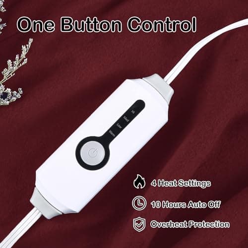 Eydna Electric Heated Blanket Twin Size 62"x84", Soft Fleece with 10 Hours Auto-Off & 4 Heating Levels, Overheating Protection, Machine Washable, Red 5