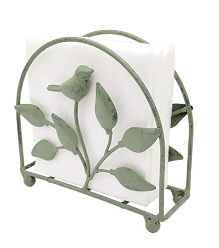 Cast Iron Bird & Tree Classic Napkin Holder/Tabletop Freestanding Tissue Dispenser, Rustic Green