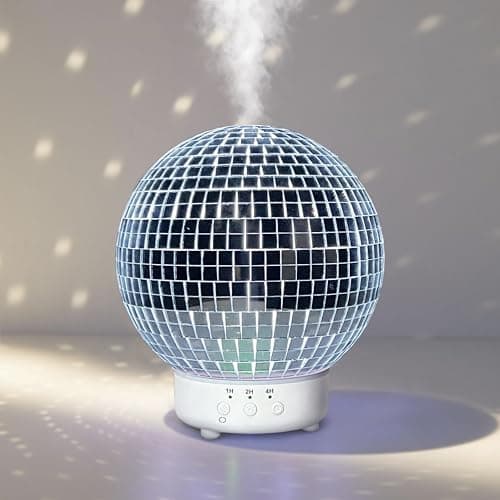 Rotating Disco Ball Diffuser – Cute Essential Oil Diffuser and Humidifier for Home, 3 Timer Modes, Mirror Ball Retro & Preppy Room Decor | Disco Ball Gift