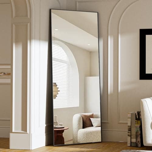 Koonmi 64"x21" Floor Mirror Full Length, Bedroom Floor Body Mirror with Stand, Large Black Mirror, Leaning, Standing or Hanging Horizontally/Vertically