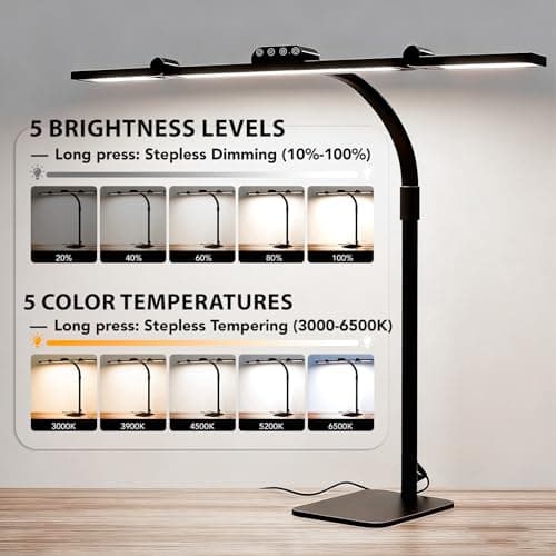 Galnolt LED Desk Lamp for Home Office with Base, 28.2" Adjustable Gooseneck Swing Arm Ultra Bright Desk Light, Dimmable Architect Table lamp for Desktop Computer Light, Reading, Study, Workbench 5