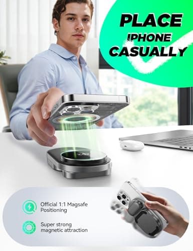 Qi2 3 in 1 Wireless Charging Station,JOYROOM 15W Fast Wireless Charger Stand for iPhone 16/15/14/13, Apple Watch, AirPods, Magnetic Foldable for MagSafe Charger for Multiple Devices (with 30w Adapter) 6