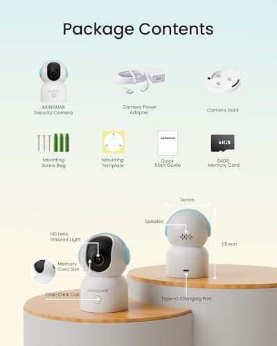 4K Indoor Security Camera, 360° PTZ Home Surveillance Camera with 64GB SD Card, AI Human/Pet/Baby Cry Detection, 2.4G/5G Dual-Band WiFi, Auto Tracking, Night Vision, One-Touch Call, 2-Way Audio 9