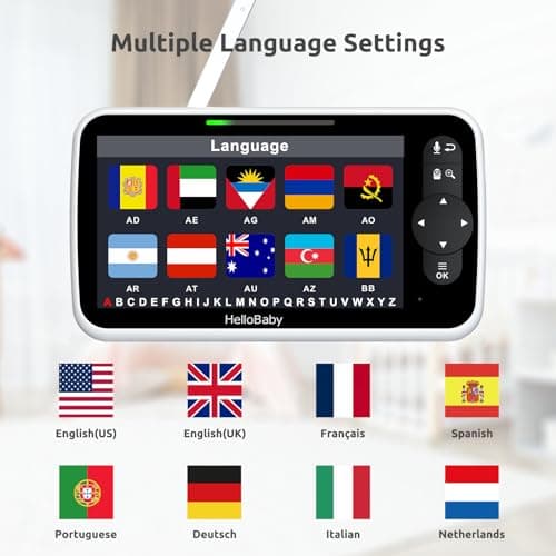 HelloBaby Video Baby Monitor with Upgraded 6” IPS Large Screen, Split Screen with 2 Cameras, Night Vision and Temprature Monitoring, Remote Pan-Tilt-Zoom Camera, No-WiFi 7