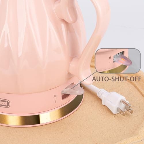 LONGSEED Ceramic Electric Kettle, 1.5L/1200W Boil Water Quickly and Easily with Boil-Dry Protection Auto Shut Off, Detachable Swivel Base, Diamond Cut Glazed 5