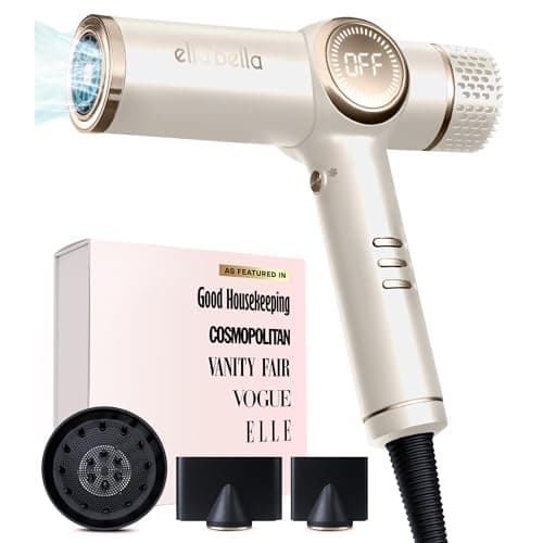 ELLA BELLA® Professional Ionic Hair Dryer with Diffuser • Negative Ion Blow Dryer • Suitable All Hair Types • Intelligent Heat Control & Rapid Drying Speeds • Lightweight Design • Low Noise Technology