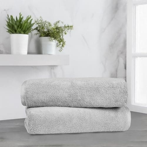 Amazon Basics 2 Piece Quick-Dry Oversize Bath Towel, 100% Cotton, 54" x 30", Platinum 6